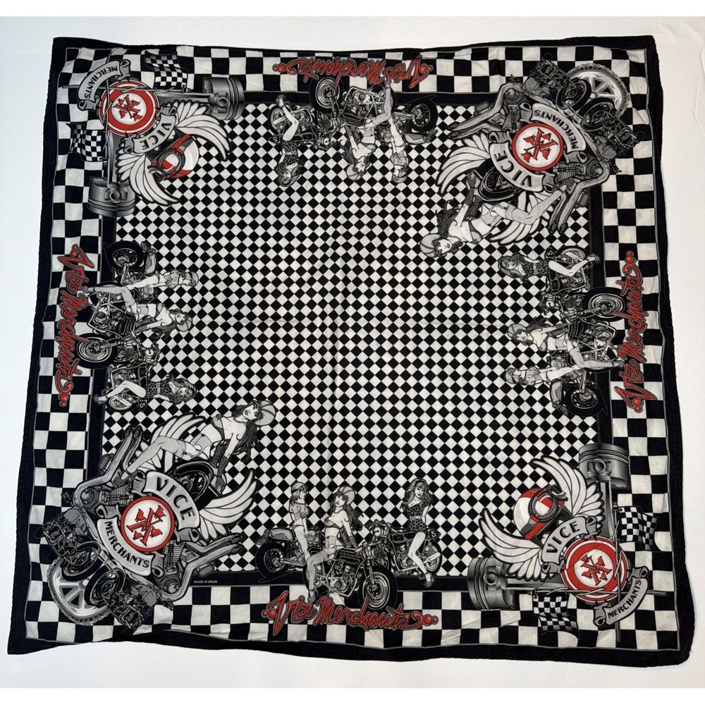Vice Merchants Checkerboard Scarf Wrap Biker Pin Up Graphic Y2K Streetwear RARE